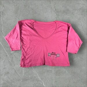 Vintage Harley-Davidson Shirt Womens XL Pink Floral V Neck‎ 80s Biker Holubek